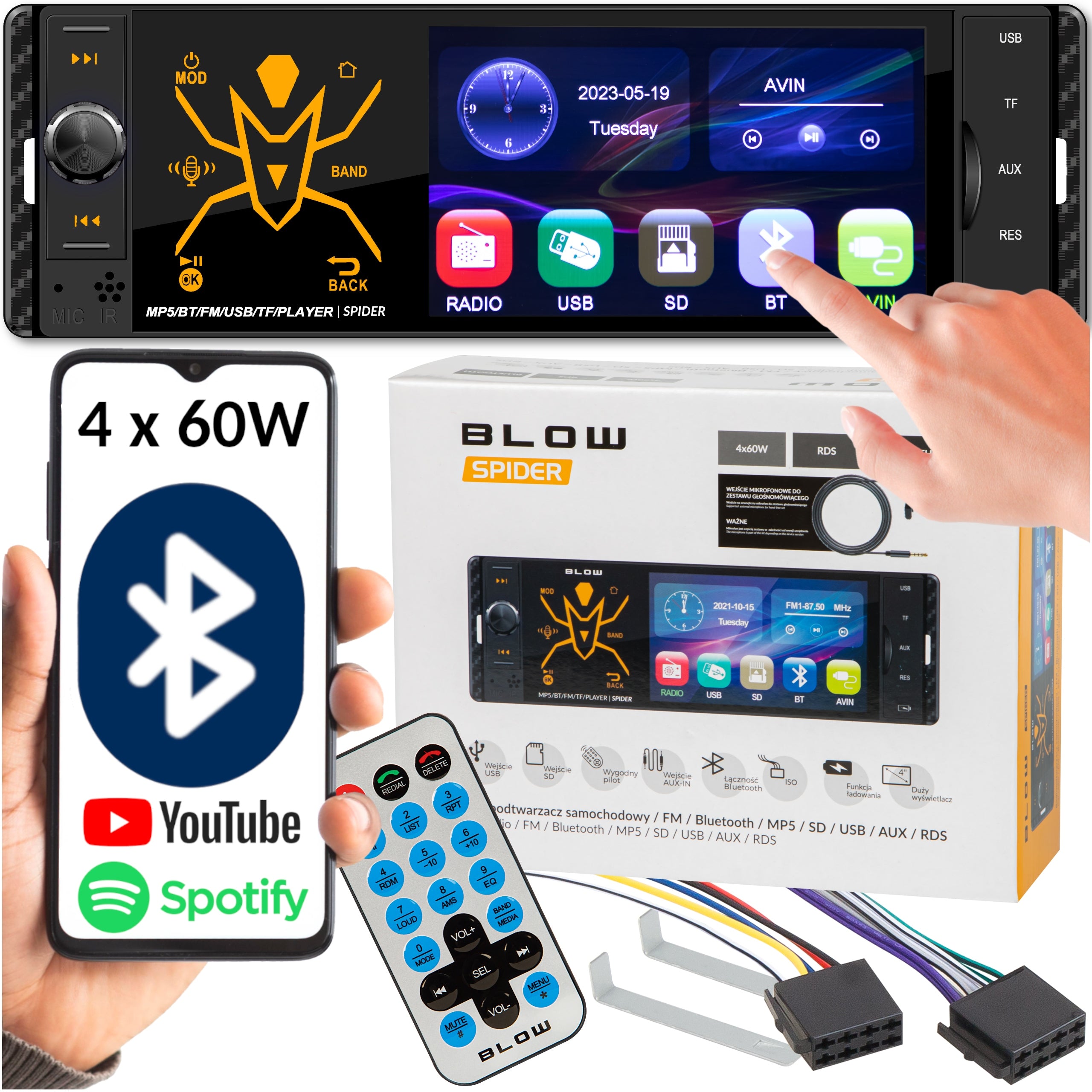 CAR RADIO 1DIN BLUETOOTH USB SD AUX TOUCH SCREEN 4 INCHES MP3 MP4