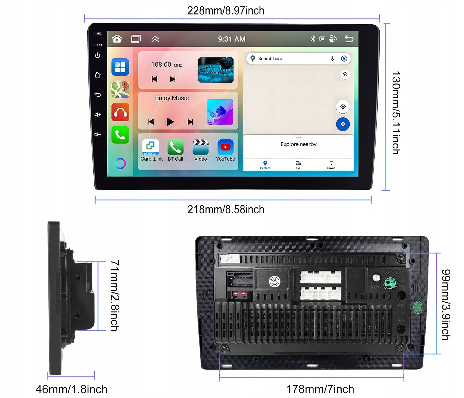CAR RADIO 2 DIN 4GB/64GB ANDROID AUTO CARPLAY ANDROID 13 RDS DSP 9" Manufacturer code CARPLAY 4GB/64GB