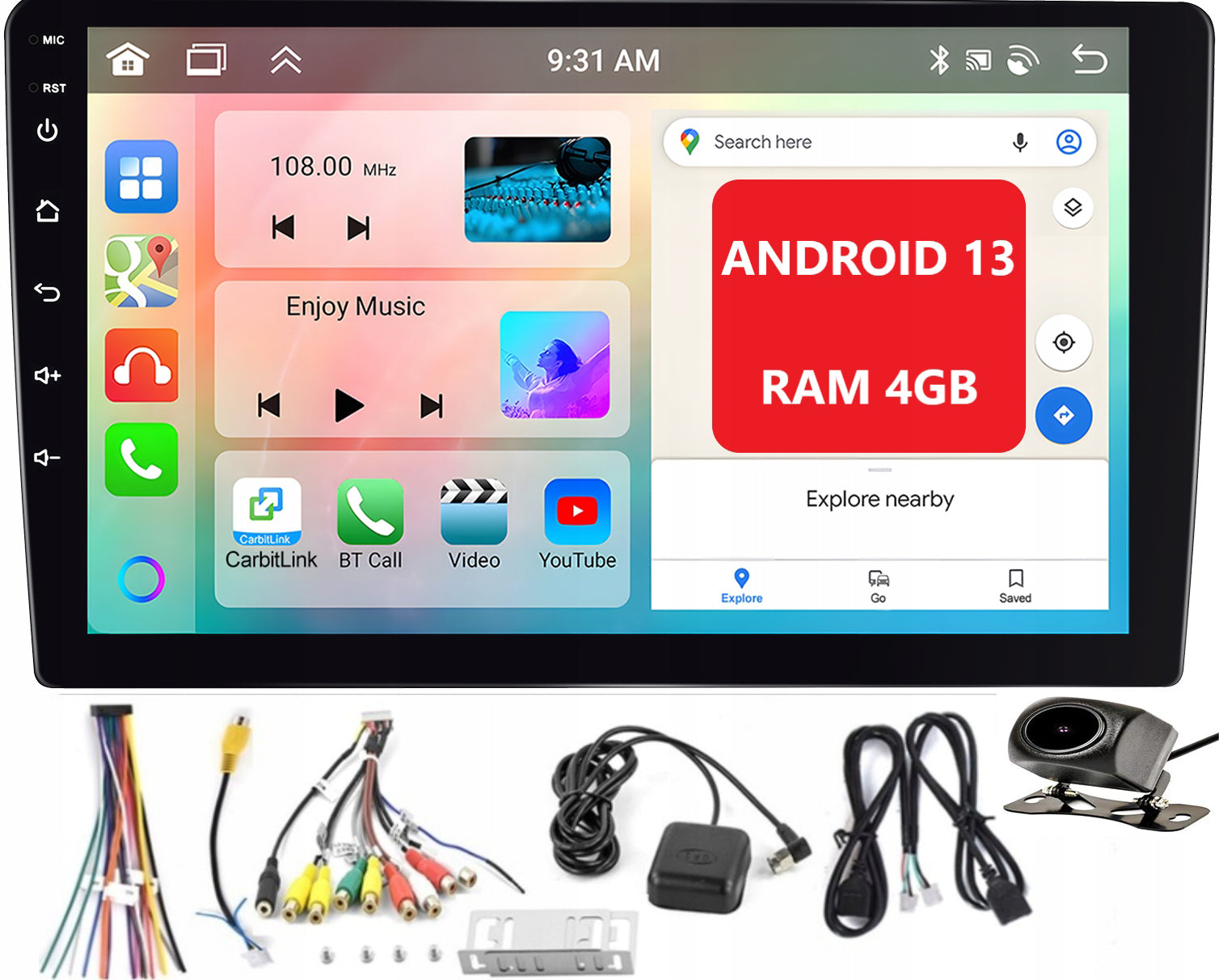 CAR RADIO 2 DIN 4GB/64GB ANDROID AUTO CARPLAY ANDROID 13 RDS DSP 9"