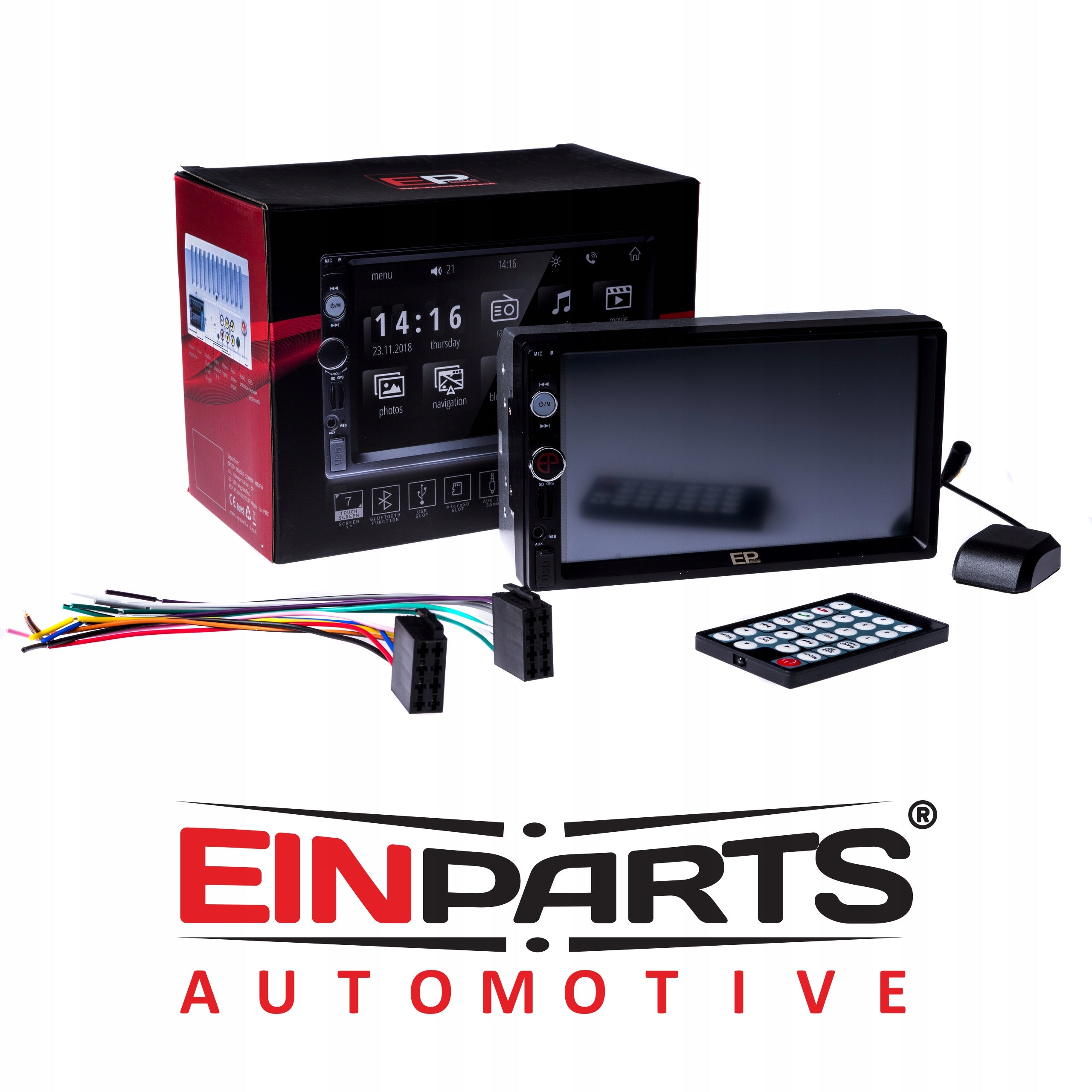 CAR RADIO 2 DIN BT USB AUX SCREEN 7" POWER 4x60W + REMOTE CONTROL + GPS RECEIVER Brand EinParts