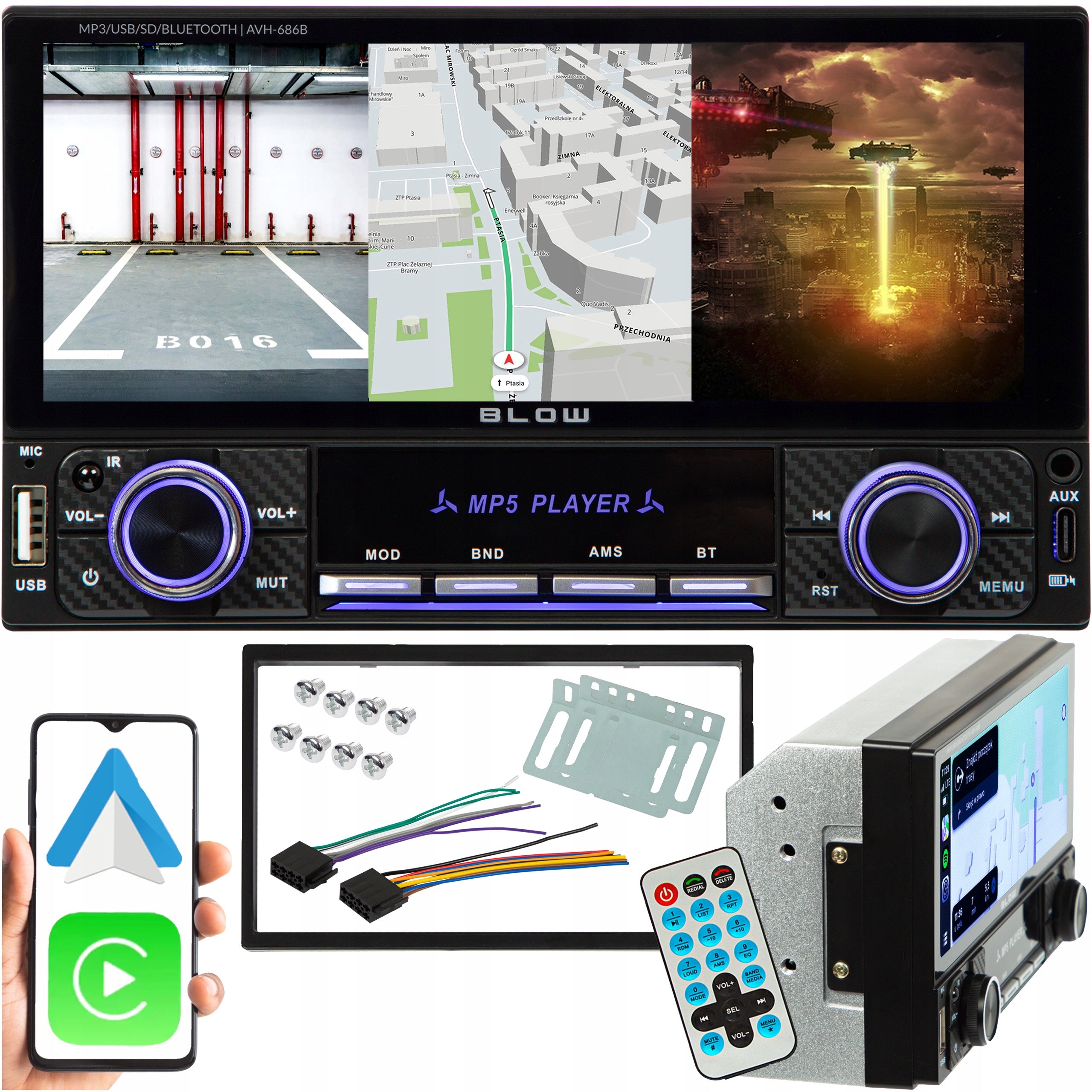 CAR RADIO 2DIN 7 INCH TOUCH USB-C BLUETOOTH CARPLAY ANDROID AUTO