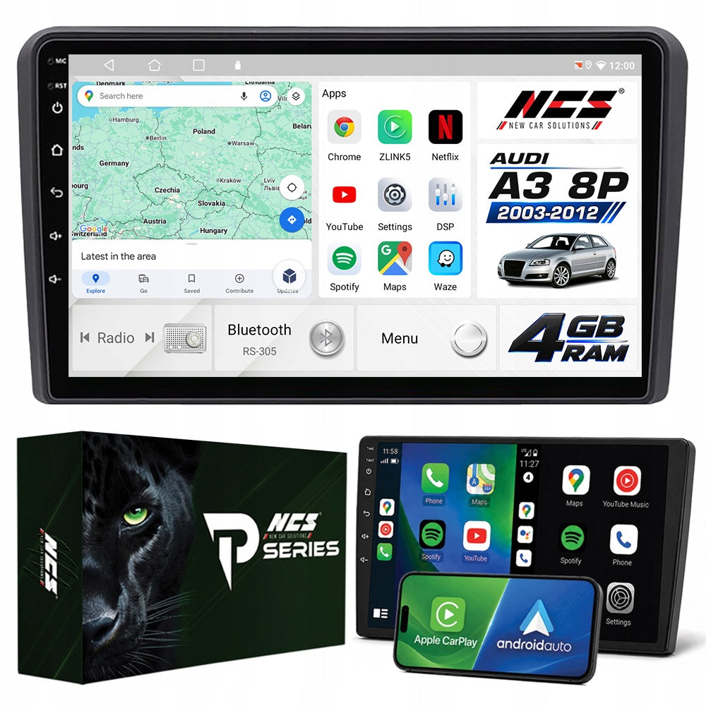 CAR RADIO 2DIN NCS RS-305 AUDI A3 8P 2003-2012 ANDROID NAVIGATION