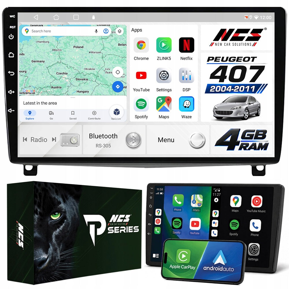 CAR RADIO 2DIN NCS RS-305 PEUGEOT 407 2004-2011 ANDROID NAVIGATION