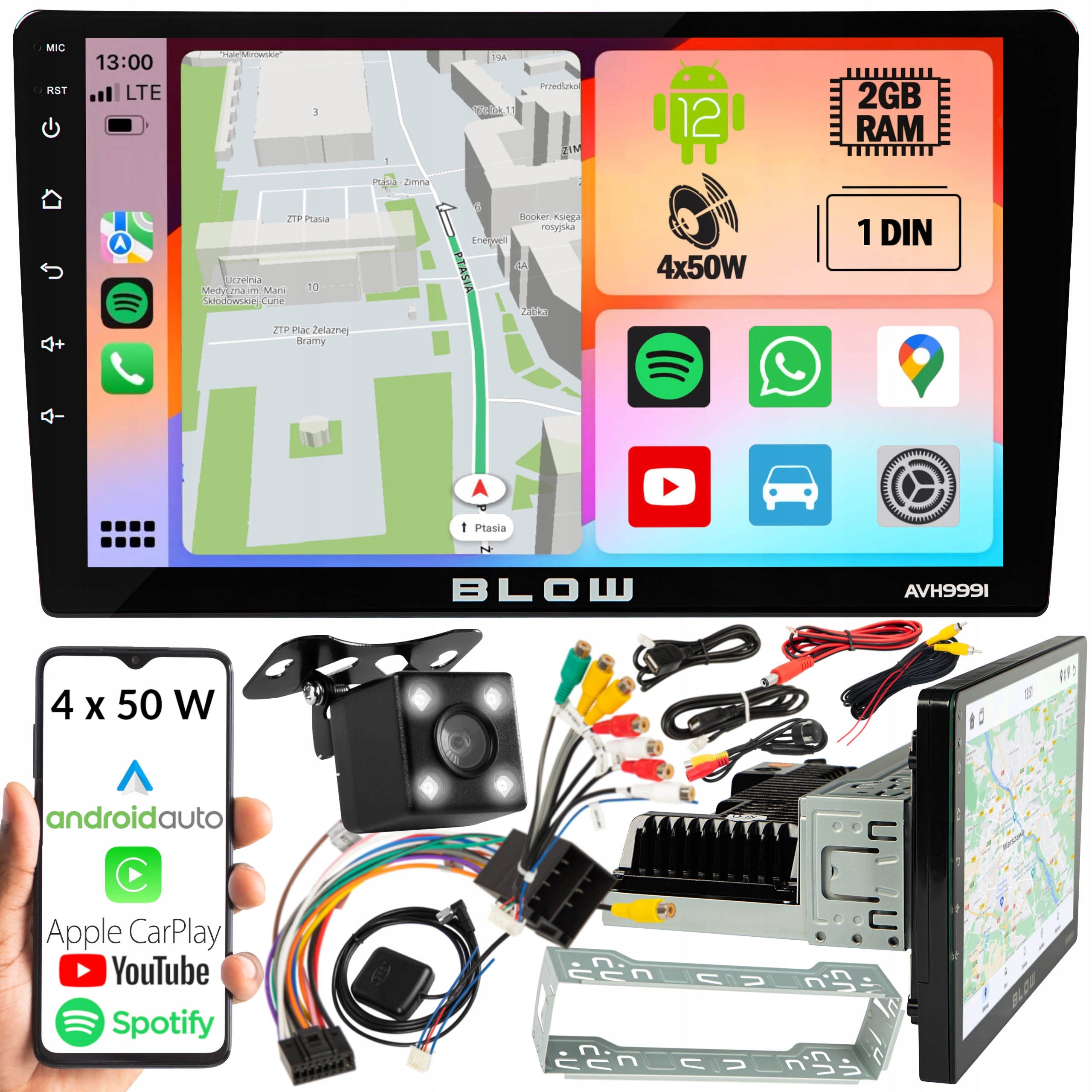 CAR RADIO ANDROID 12 BLUETOOTH 1 DIN 9 INCHES USB AUX CARPLAY GPS
