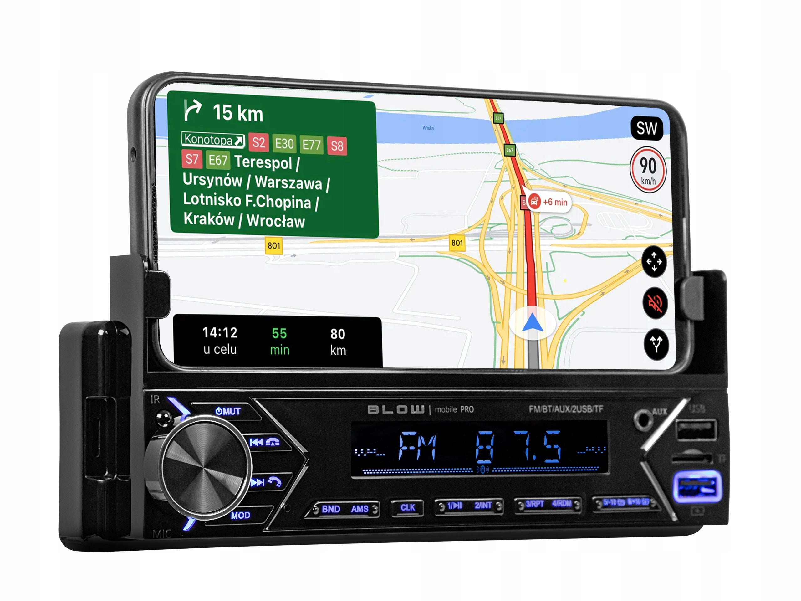 CAR RADIO BLUETOOTH 1-DIN RDS USB AUX SD PHONE HOLDER REMOTE CONTROL Manufacturer code 78-346#