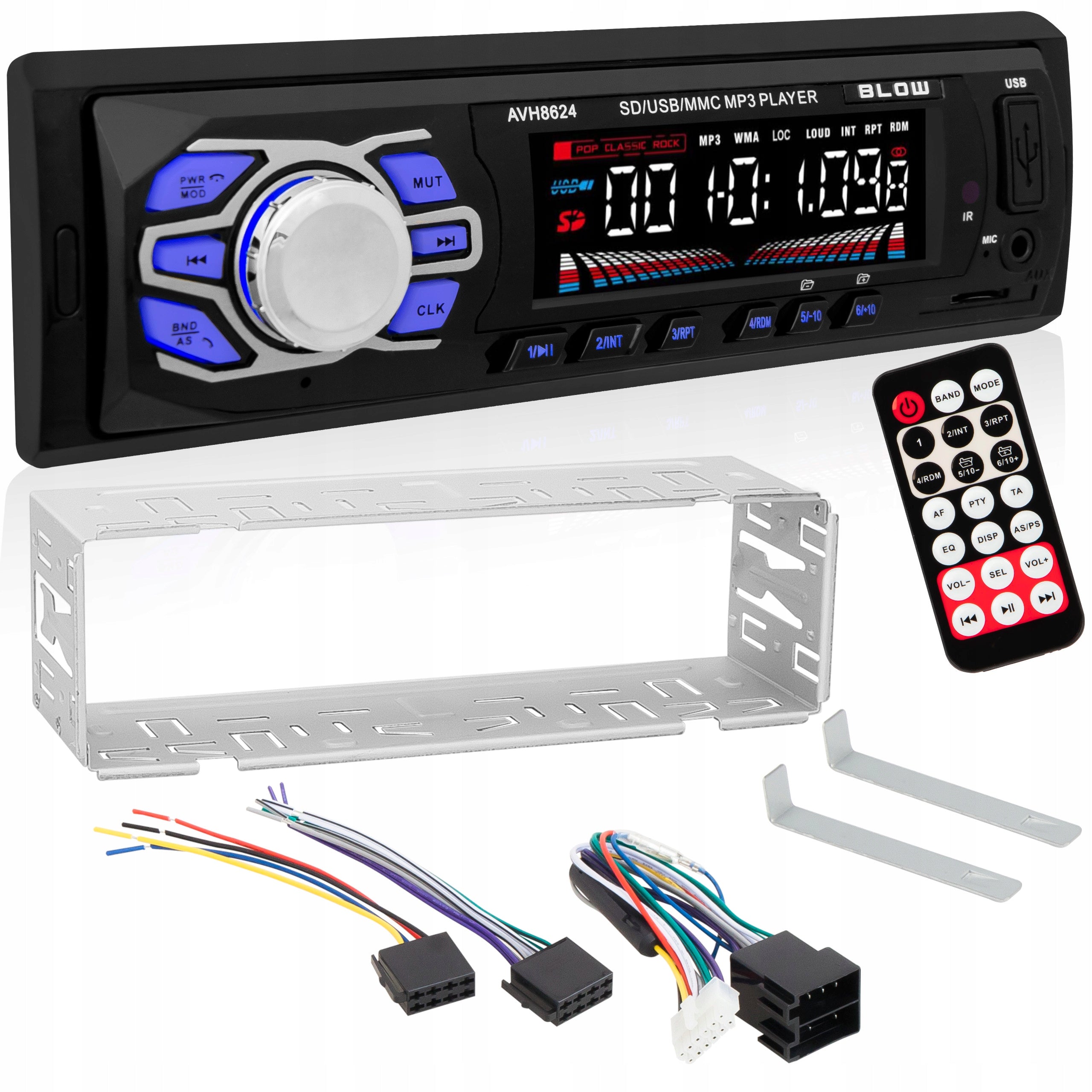 CAR RADIO BLUETOOTH 1 DIN SD USB AUX RDS EQUALIZER LCD DISPLAY