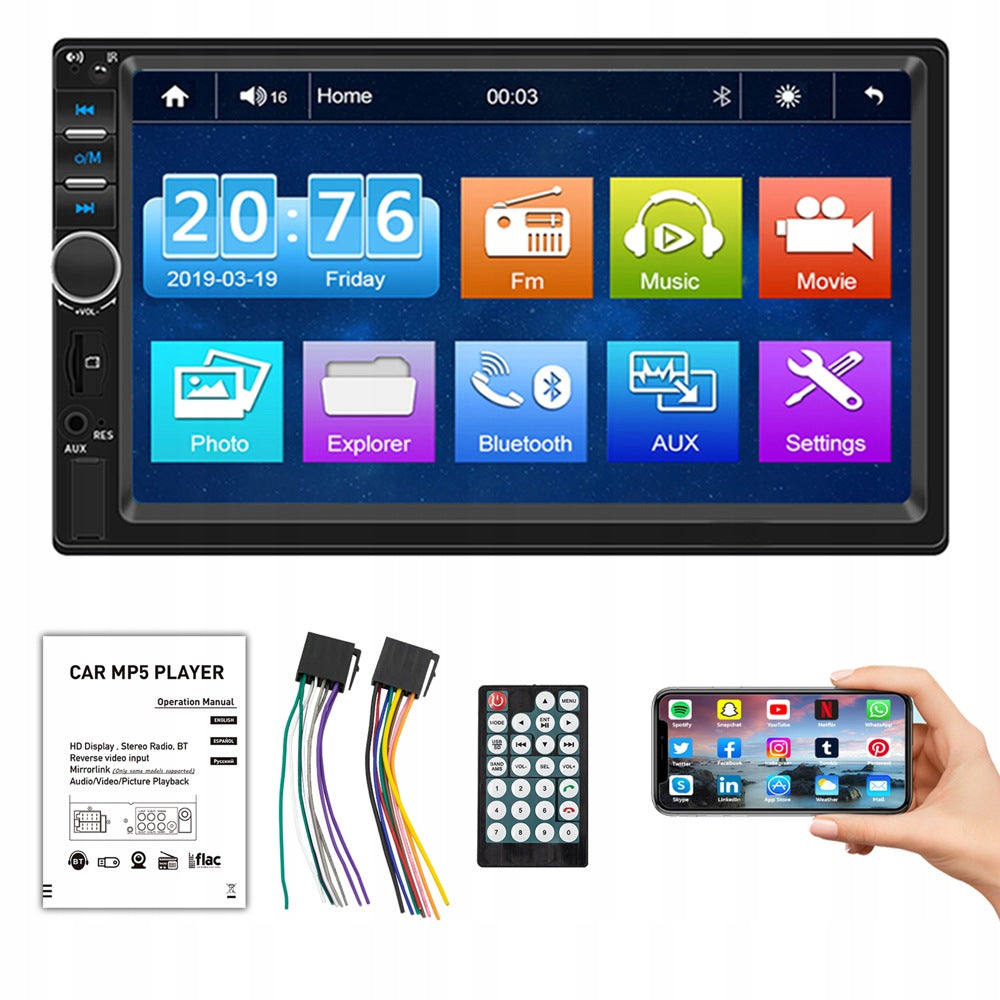 CAR RADIO BLUETOOTH 2 DIN 7 INCH RDS USB AUX MICRO SD 4x50W REMOTE CONTROL