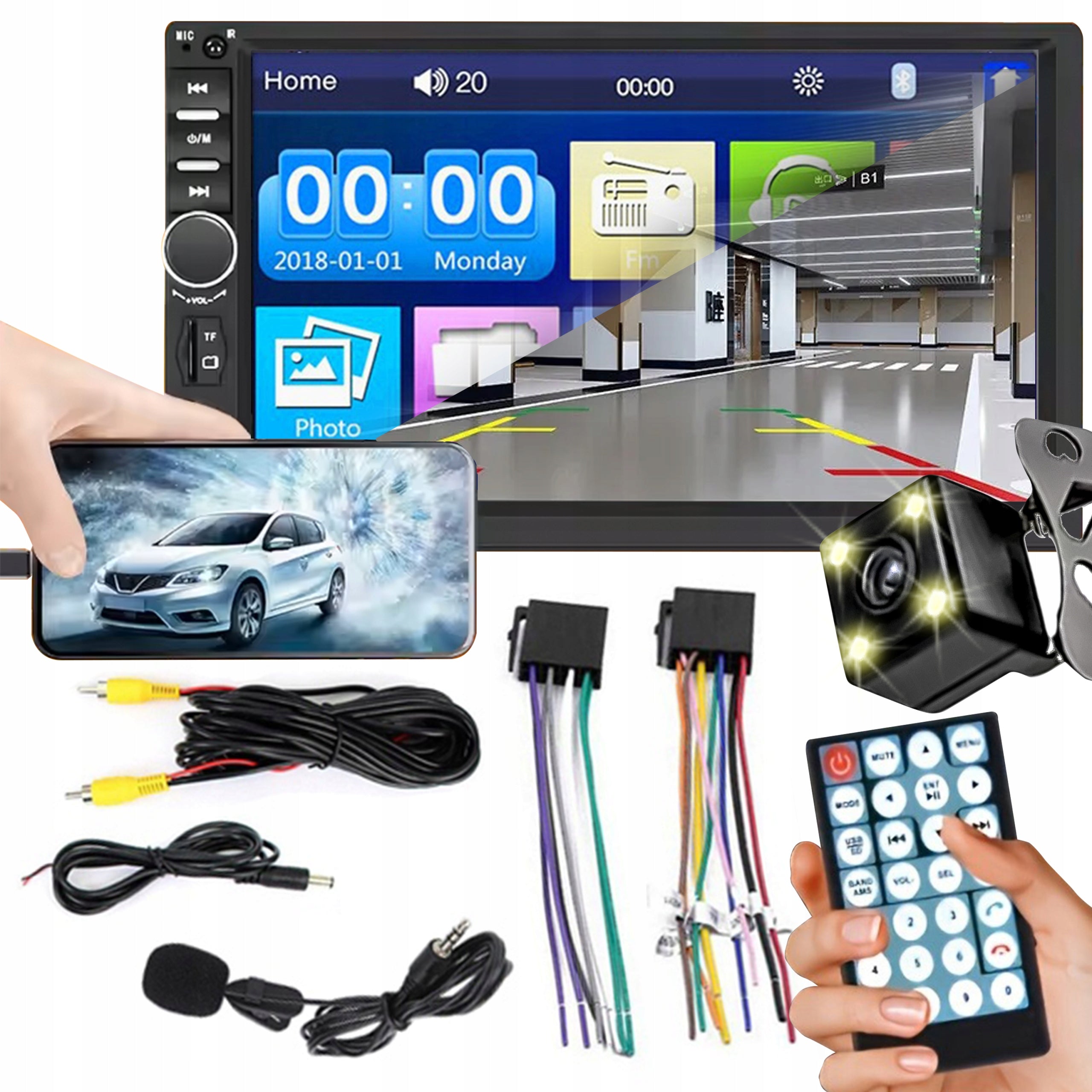 CAR RADIO BLUETOOTH 2 DIN 7 INCH TOUCH SCREEN USB AUX SD + CAMERA