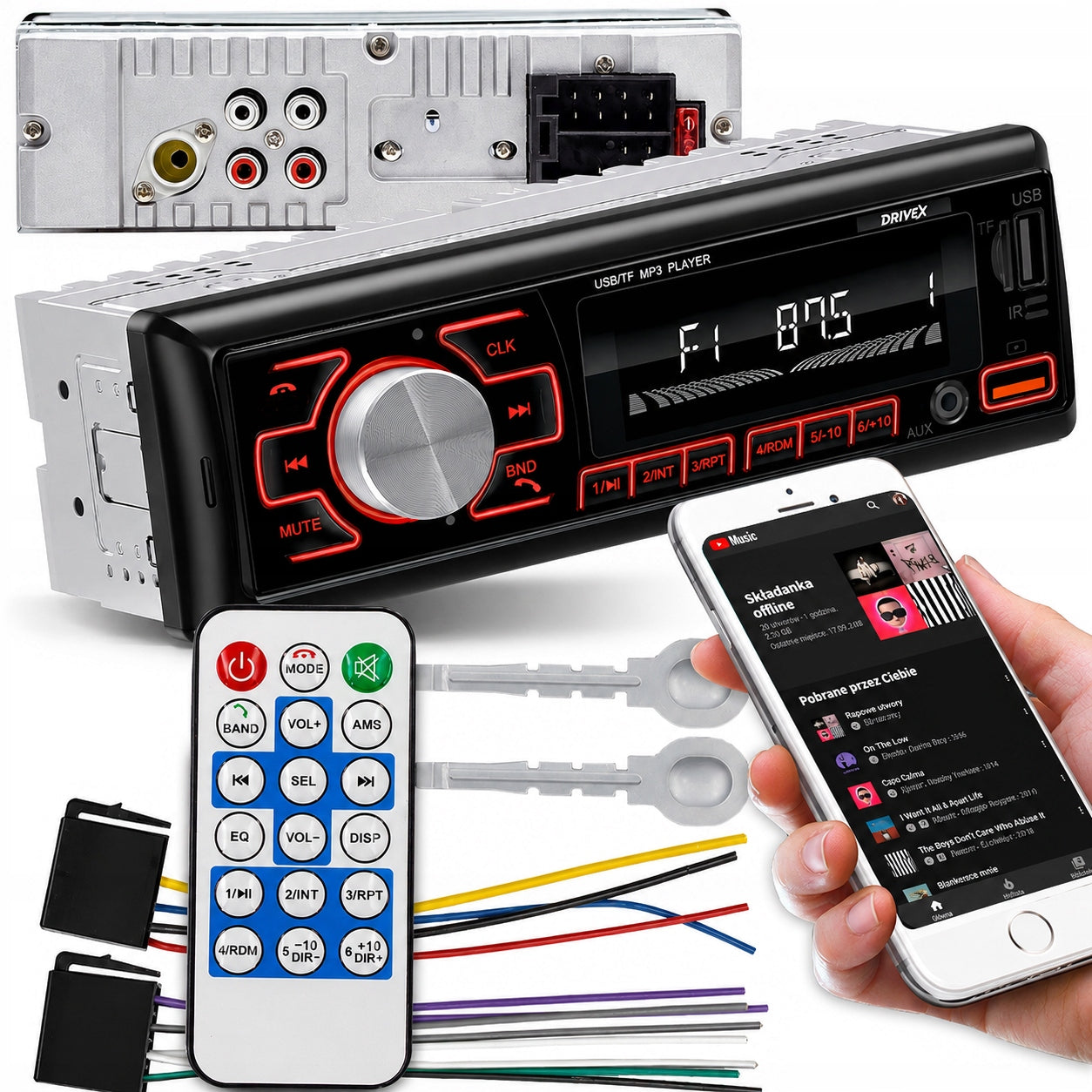 CAR RADIO BLUETOOTH USB MP3 AUX SD MICROPHONE REMOTE CONTROL BATTERY 6 COLORS