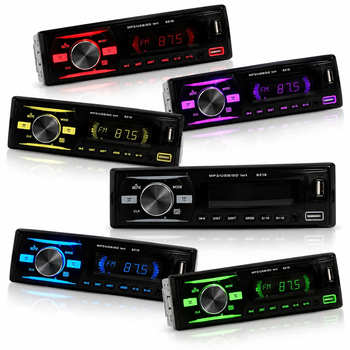 CAR RADIO BLUETOOTH USB MP3 AUX SD MICROPHONE REMOTE CONTROL BATTERY 6 COLORS