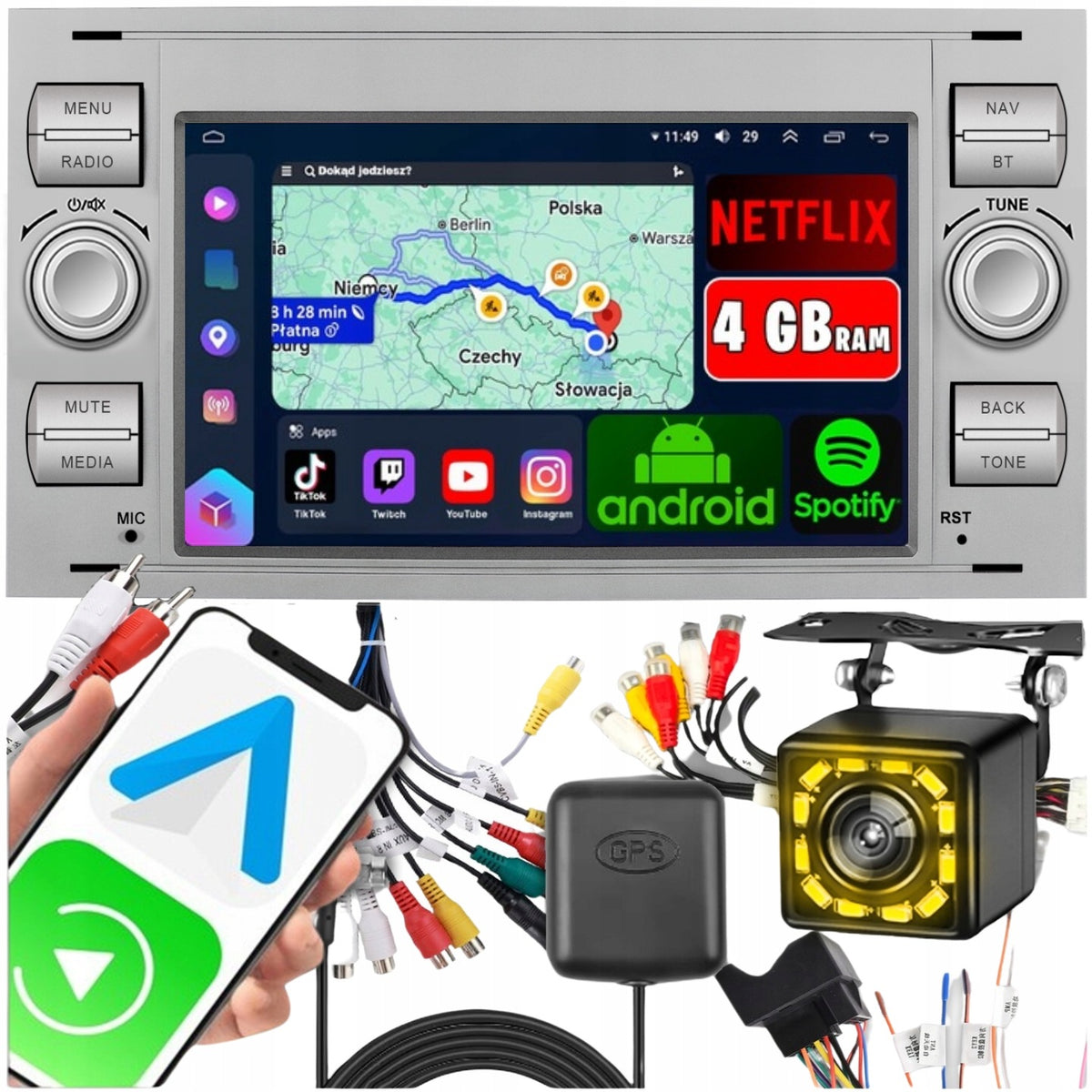 CAR RADIO FOR FORD KUGA S-MAX C-MAX CARPLAY RDS GPS WIFI ANDROID 4GB