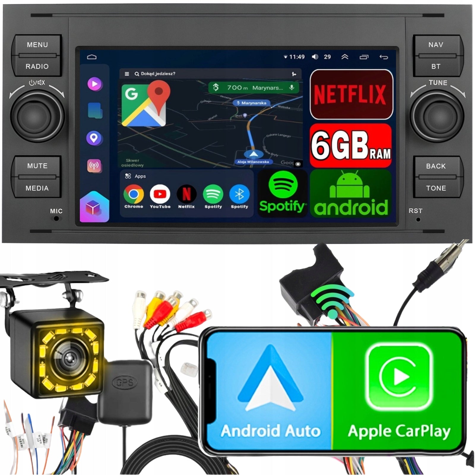 CAR RADIO FOR FORD KUGA S-MAX C-MAX CARPLAY RDS GPS WIFI ANDROID 6GB