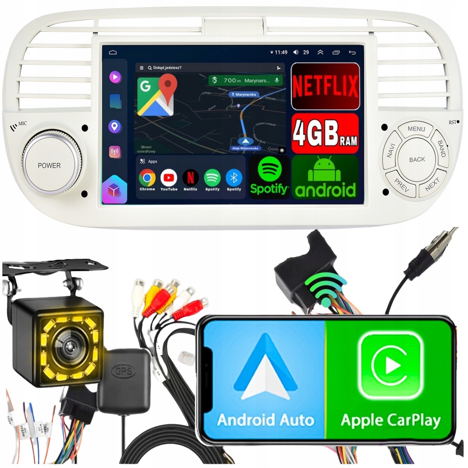 CAR RADIO for Fiat 500 2007-2015 WiFi CarPlay Android GPS FM 4GB RAM