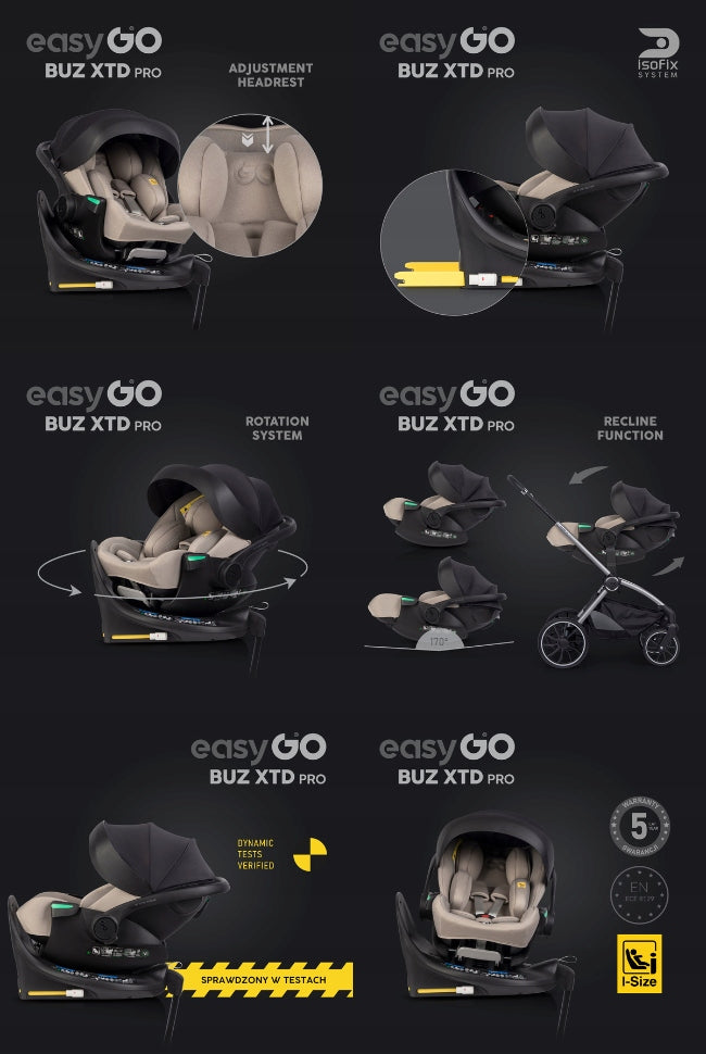 CAR SEAT BASE ISOFIX SWIVEL FOLDING EASYGO BUZ XTD TAUPE Manufacturer code Fotelik samochodowy do spania BUZ XTD PRO TAU