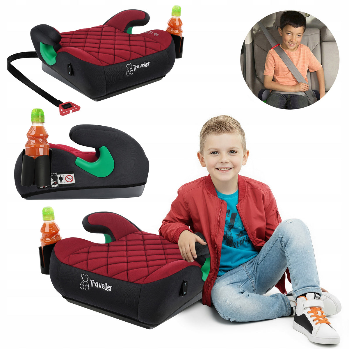 CAR SEAT PAD SEAT BURGUNDY-GREY R129 125-150 CM