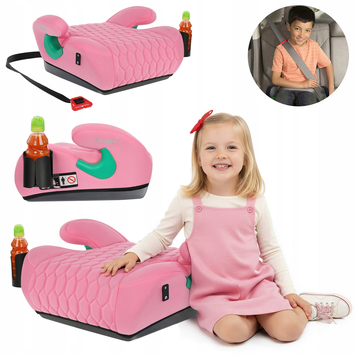 CAR SEAT PAD SEAT PINK QUILTED R129 125-150 CM