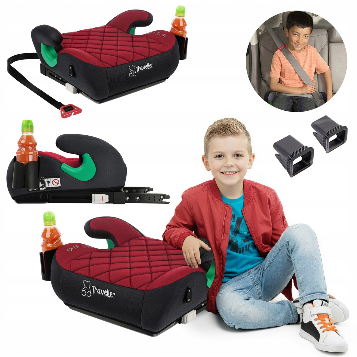 CAR SEAT PAD SEAT WITH ISOFIX BURGUNDY-GREY R129 125-150