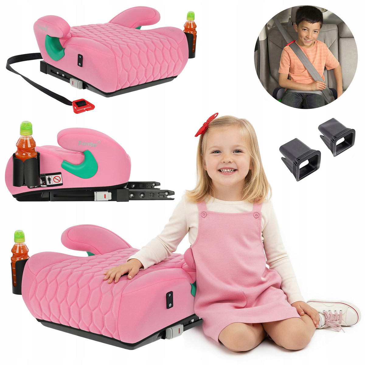 CAR SEAT PAD SEAT WITH ISOFIX PINK R129 125-150 CM
