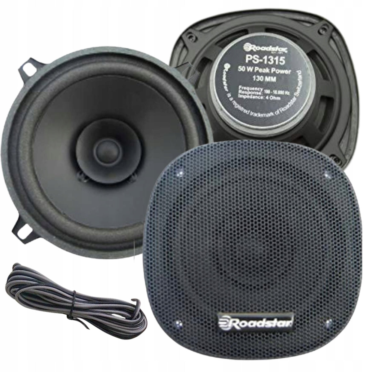 CAR SPEAKERS 50W 130MM 90DB 2 RDS 18000HZ ROADSTAR KIT PS-1315