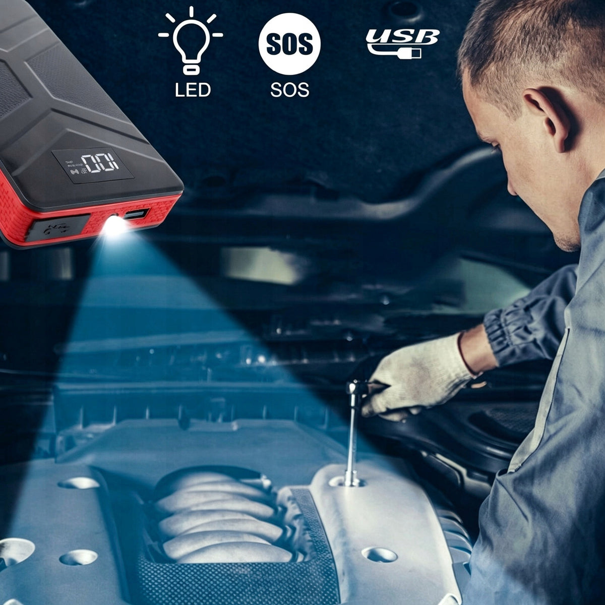 CAR STARTER 800A POWERBANK WITH USB 3IN1 CABLE AND LED FLASHLIGHT Product weight with unit packaging 1.11 kg