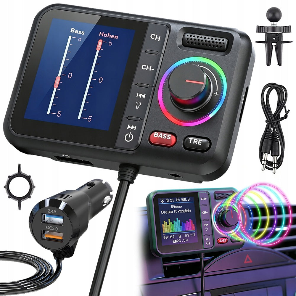 CAR TRANSMITTER BLUETOOTH MP3 PLAYER CHARGER LARGE SCREEN QC 3.0