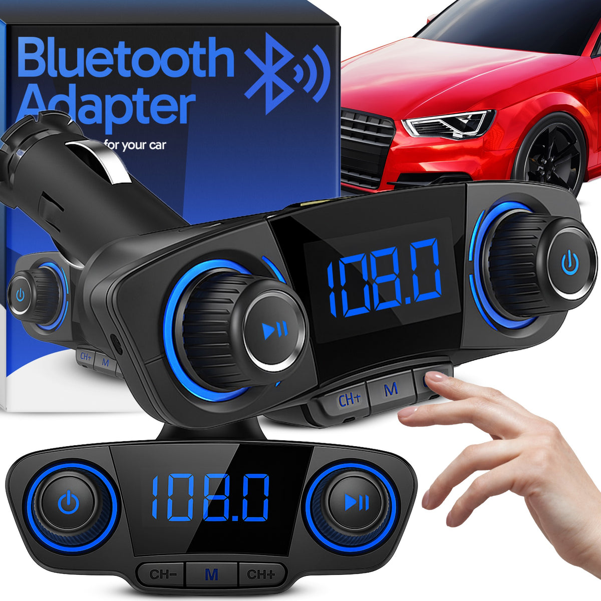 CAR TRANSMITTER FM BLUETOOTH 5.0 USB MULTIFUNCTIONAL 8IN1 DISPLAY