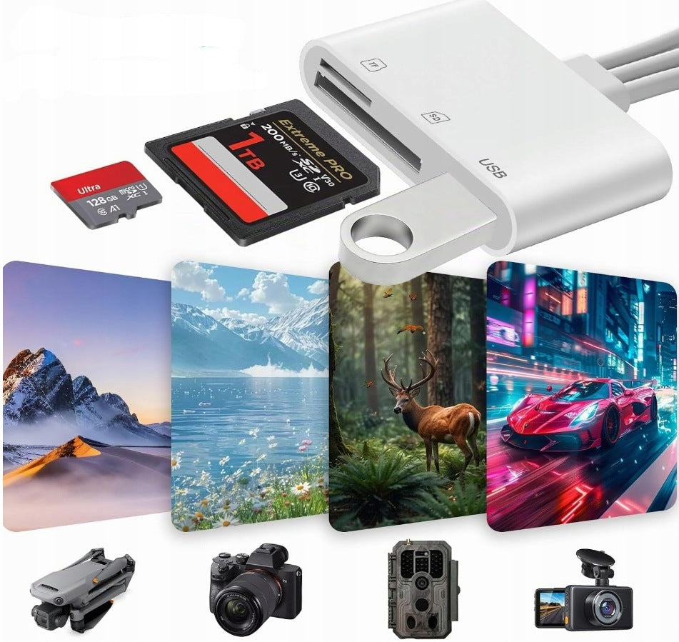 CARD READER SD TF 3IN1 LIGHTNING USB-C USB-A FOR IPHONE IPAD Packaging status original