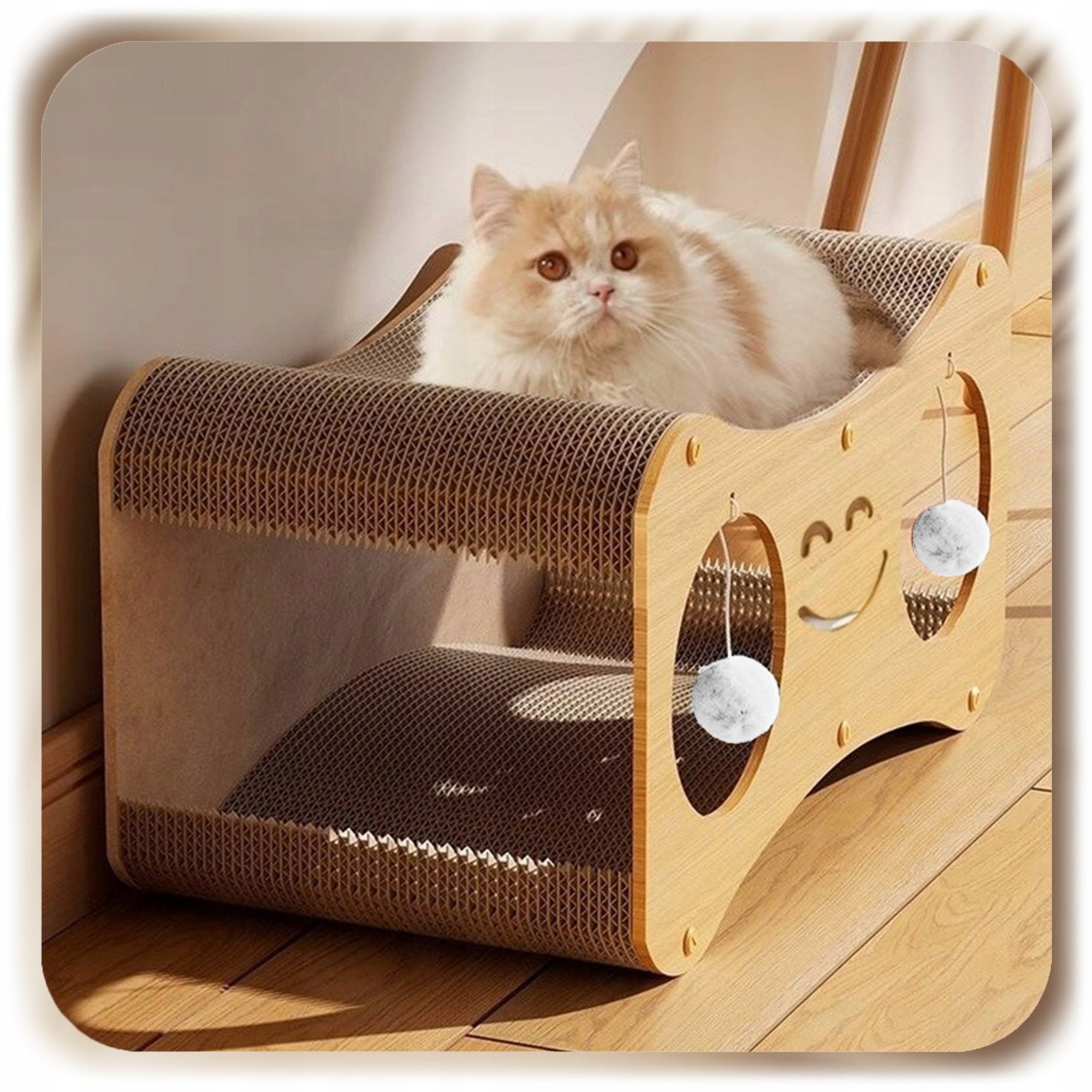 CARDBOARD HOUSE BOOTH CAT SCRATCHER SCRATCHING CARDBOARD BED WITH BALL Color beige