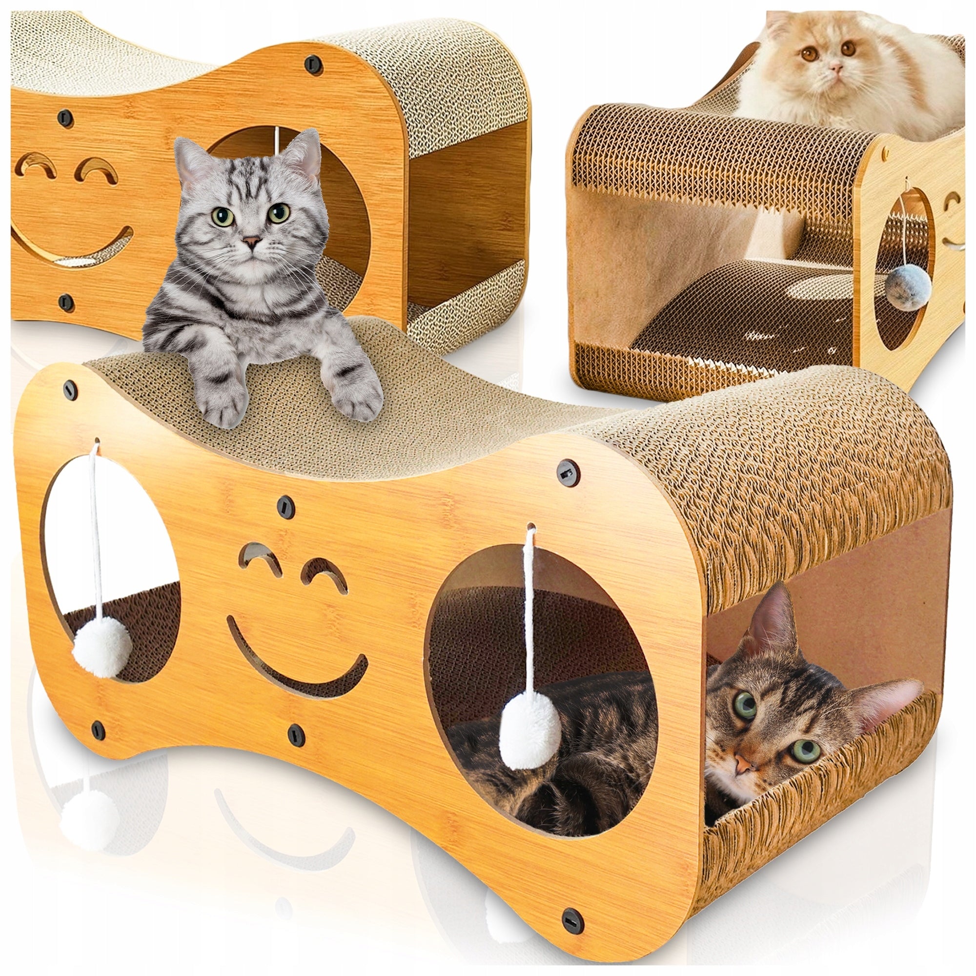 CARDBOARD HOUSE BOOTH CAT SCRATCHER SCRATCHING CARDBOARD BED WITH BALL