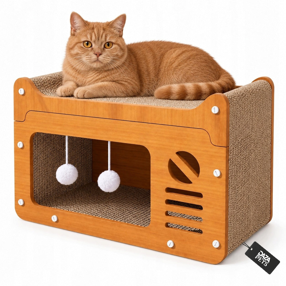CARDBOARD SCRATCHER FOR CAT HOUSE BED 3IN1 WITH BALLS 56x28x30cm LARGE
