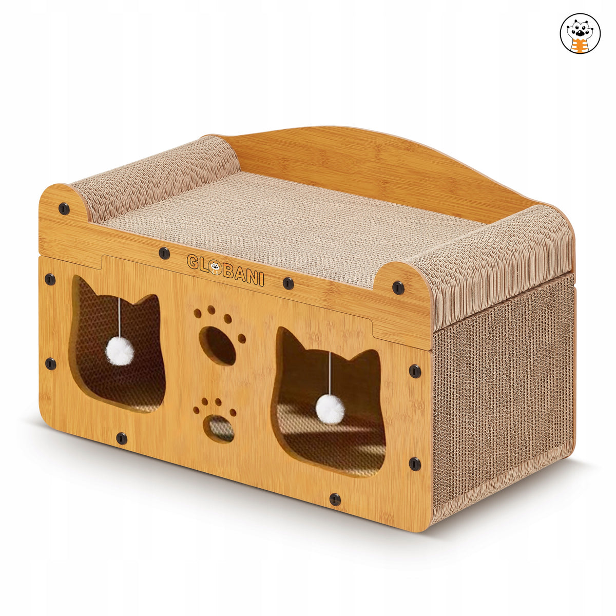 CARDBOARD SCRATCHING POST FOR CAT LARGE HOUSE CARDBOARD BED WITH TOY GLOBANI