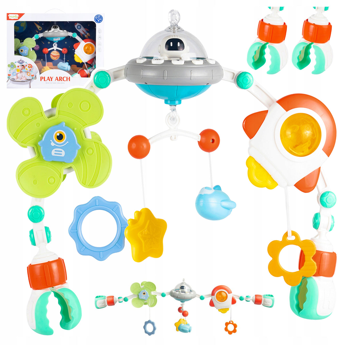 CAROUSEL HEADBAND FOR CRIB AND STROLLER UFO WITH MELODY LIGHT AND PENDANTS