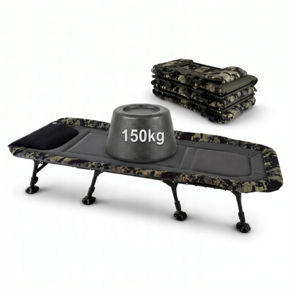 CARP BED LARGE FISHING FOLDING 150KG KRAKEN 8 FIELD LEGS 195X70
