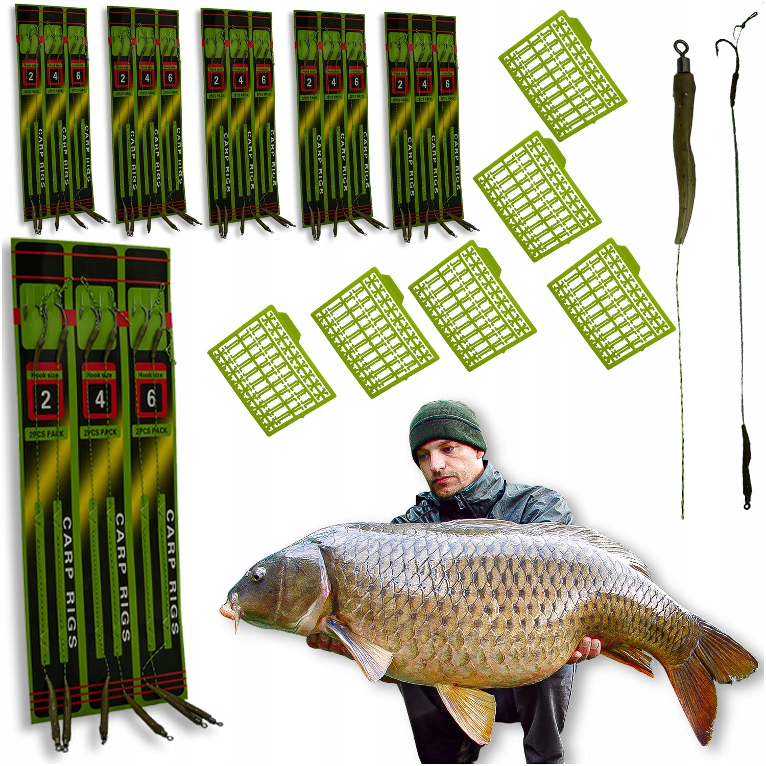CARP LEADERS WITH HAIR BRAIDED SET 36pcs WITH STOPWATCHES r. 2 4 6