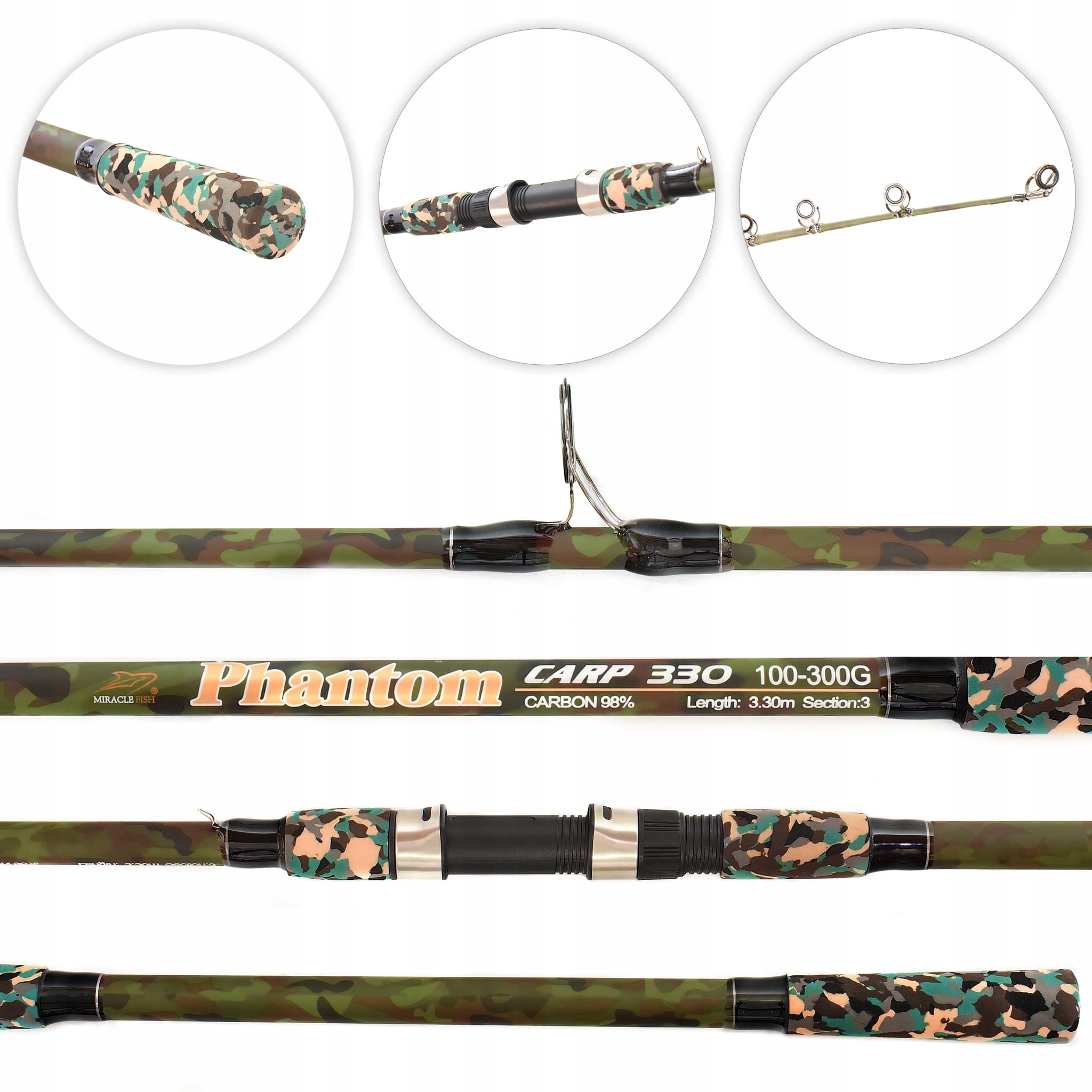 CARP PHANTOM CAMO CARBON 3,3M 100-300G Brand Miracle Fish