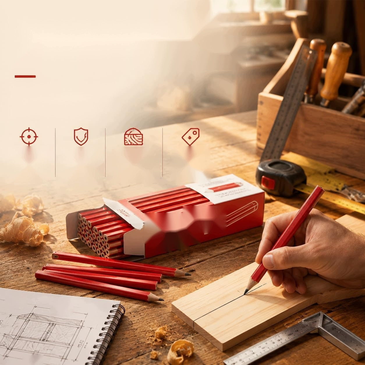 CARPENTER PENCILS 30 PIECES HB 176MM WOODEN MASONRY CONSTRUCTION Manufacturer code 5908140936041