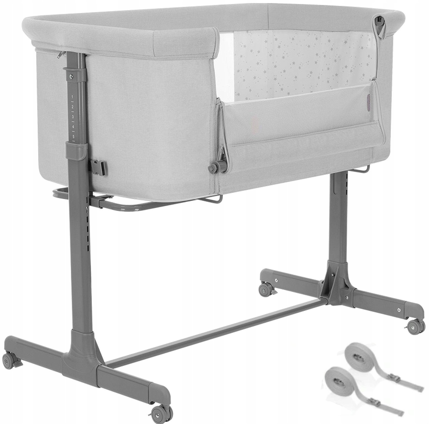 CARRELLO Luna Crib 68x91 cm extra with mattress on wheels & belts Grey