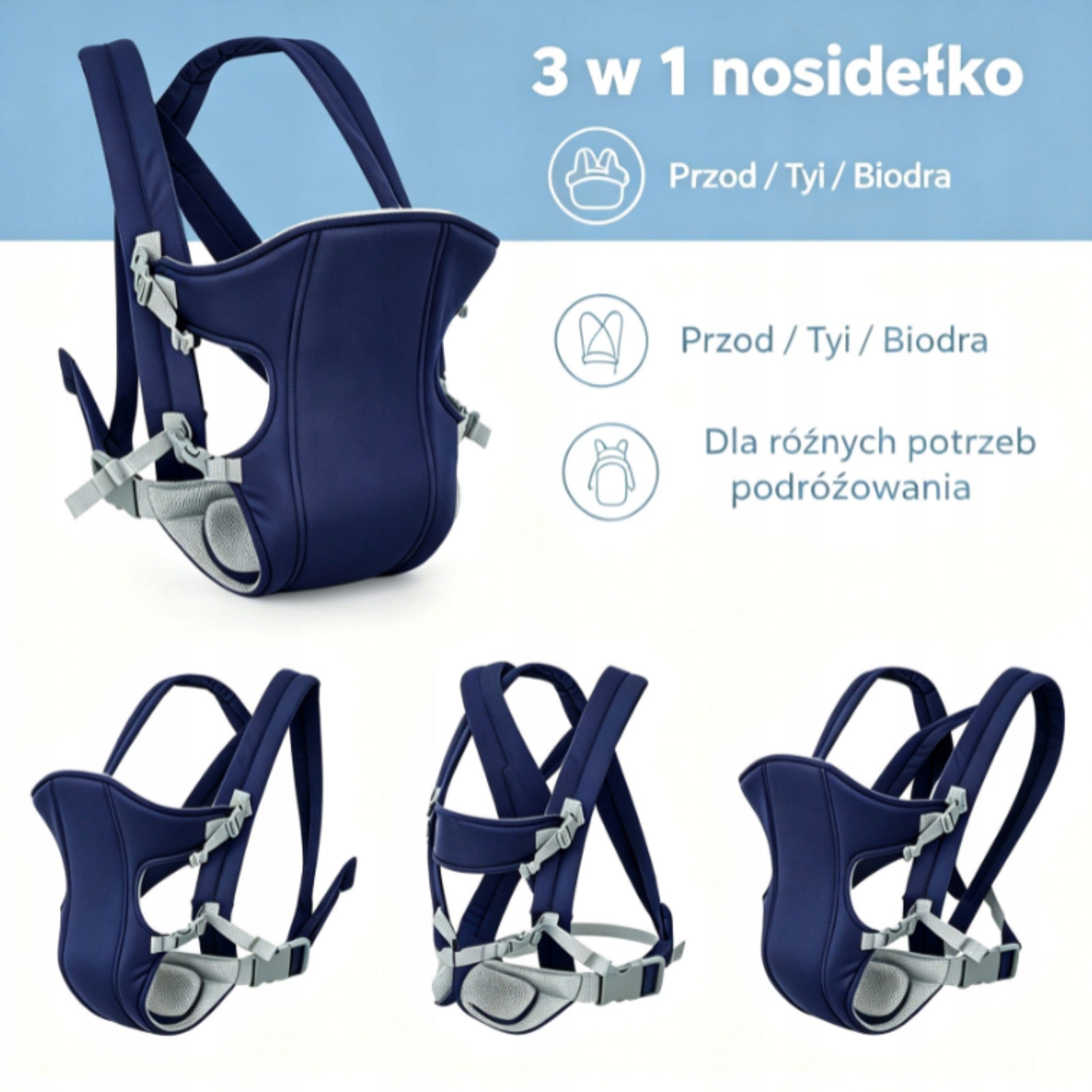 CARRIER HIP SEAT 3IN1 INFANTS AND TODDLERS BACKPACK NAVY BLUE Brand no brand
