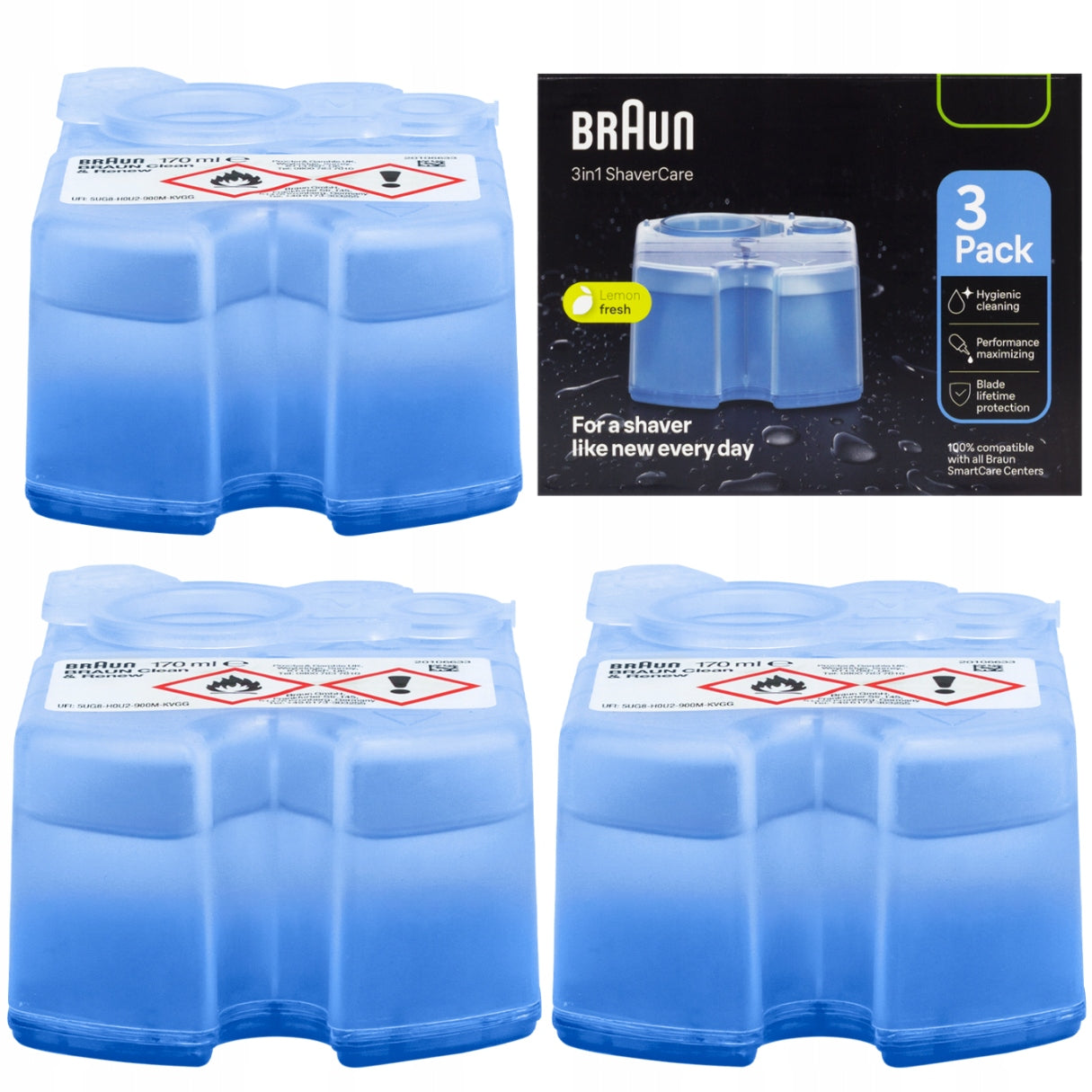 CARTRIDGE WITH CLEANING LIQUID FOR SHAVERS BRAUN CCR SET OF 3