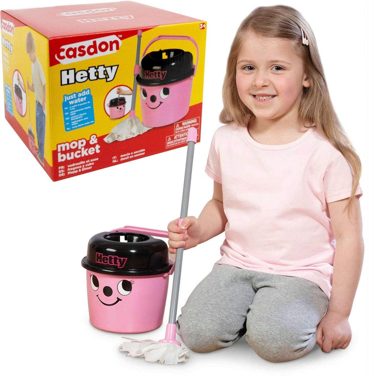 CASDON TOY MOP AND BUCKET HETTY LITTLE HELPER FOR KIDS PINK