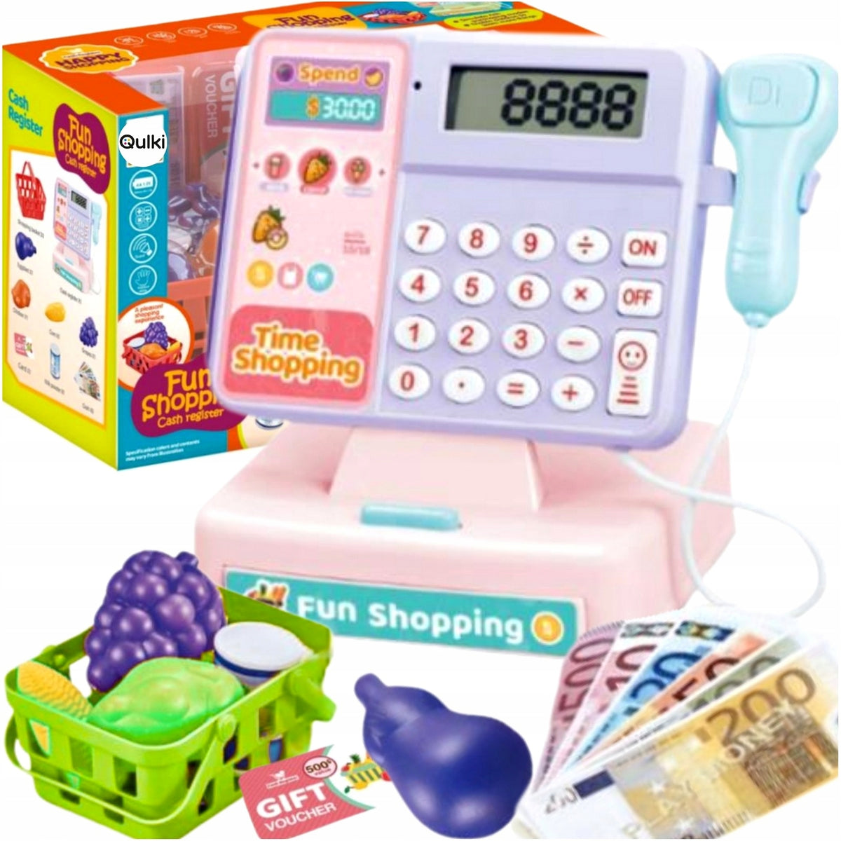 CASH REGISTER FISCAL SCANNER SOUND CALCULATOR BANKNOTES MONEY ACCESSORIES