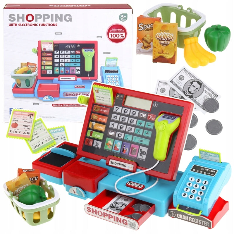 CASH REGISTER FOR CHILDREN INTERACTIVE SHOP EDUCATIONAL SCANNER BASKET Packaging status original