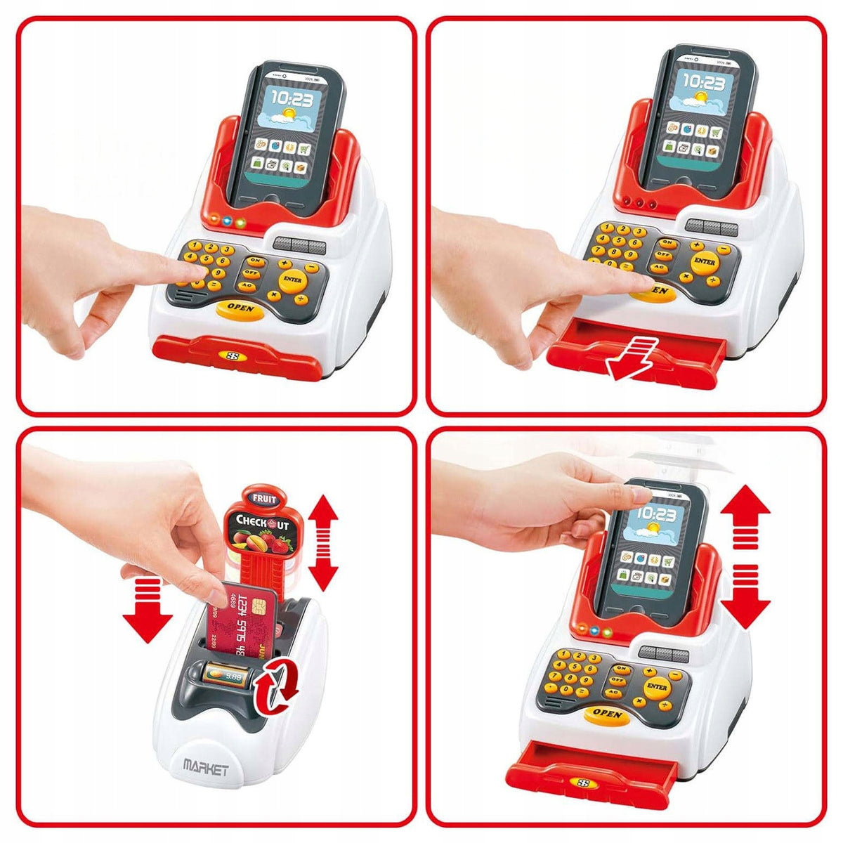 CASH REGISTER FOR CHILDREN SHOP SCANNER BASKET VEGETABLES BANKNOTES + ACCESSORIES Manufacturer code 9197
