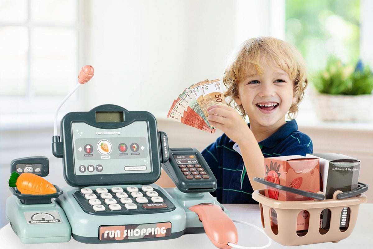 CASH REGISTER LARGE INTERACTIVE WITH DISPLAY SCANNER WEIGHT BASKET Brand MalPlay