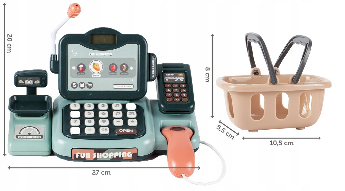 CASH REGISTER LARGE INTERACTIVE WITH DISPLAY SCANNER WEIGHT BASKET Brand MalPlay
