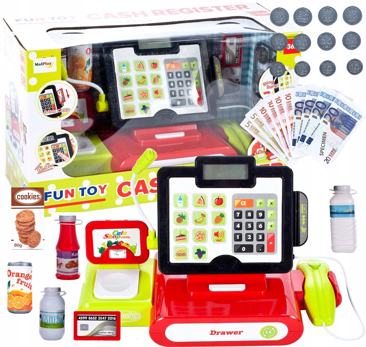 CASH REGISTER SHOP FOR CHILDREN PANEL ACCESSORIES SCALE SCANNER BANKNOTES LCD Packaging status original
