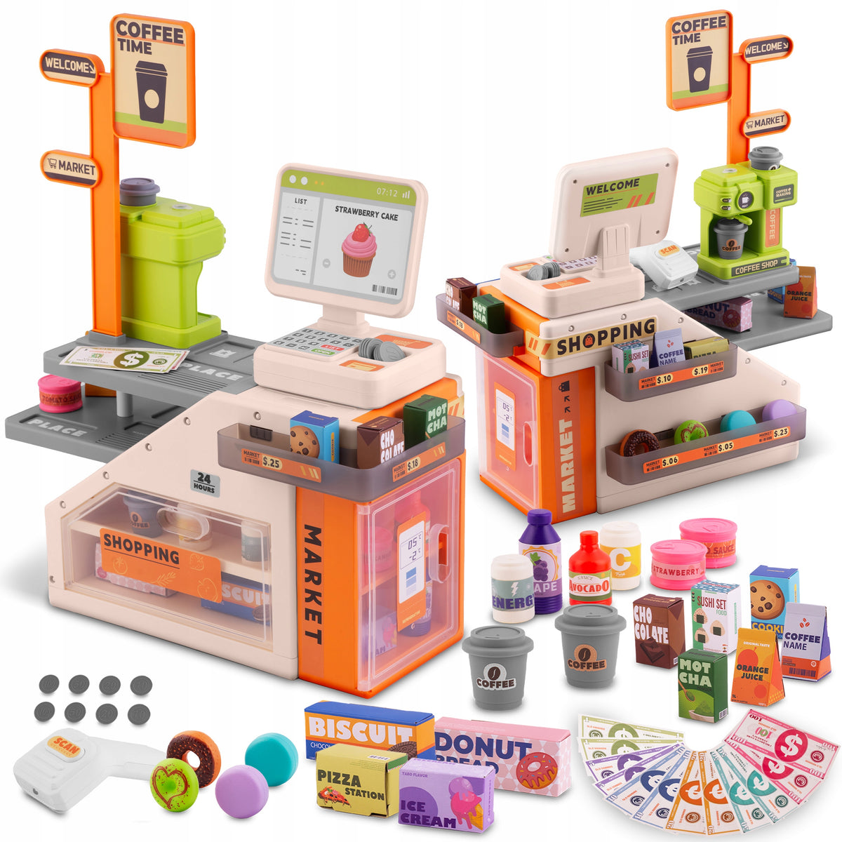 CASH REGISTER SHOP INTERACTIVE FOR CHILDREN LARGE SET SCANNER EXPRESS