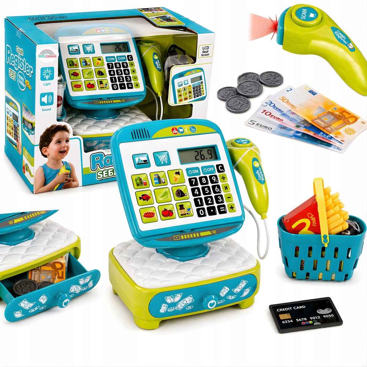 CASH REGISTER SHOP WITH TOUCH PANEL PLAY BASKET FOR CHILDREN