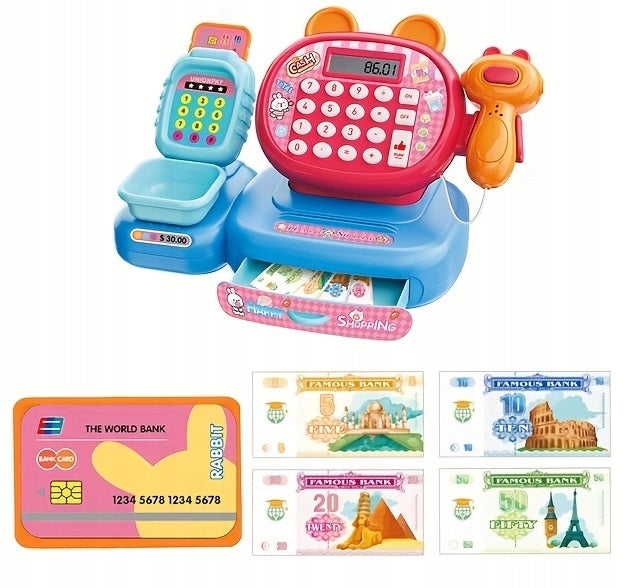 CASH REGISTER WITH CALCULATOR COLOR LIGHT SOUND SCANNER MONEY Packaging status original