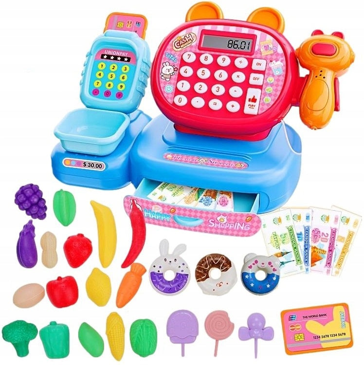 CASH REGISTER WITH CALCULATOR COLOR LIGHT SOUND SCANNER MONEY